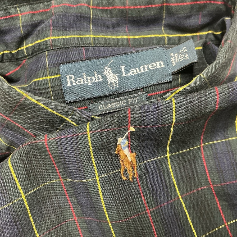 Ralph Lauren Classic Fit Mens Navy Plaid Long Sleeve Button Down Shirt Size XL